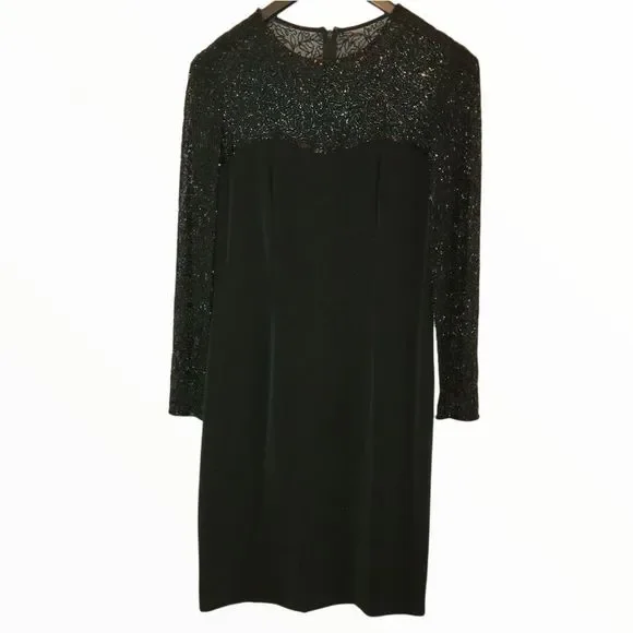 oleg cassini black tie beaded dress 1980s Black Tie by Oleg Cassini Silk Turquoise Entirely Beaded Dress s –  Sophia's Gallery